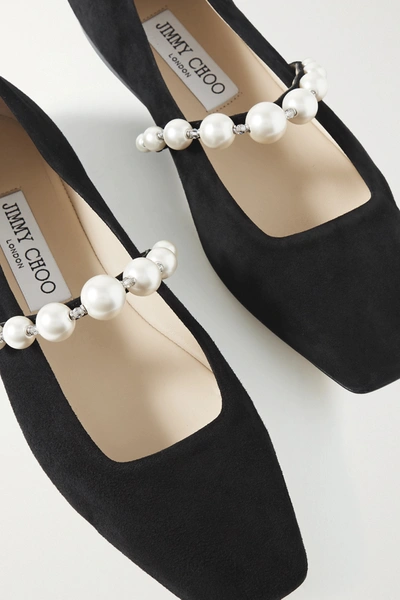 Shop Jimmy Choo Ade Embellished Suede Ballet Flats In Black