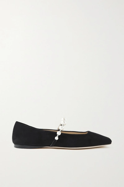 Shop Jimmy Choo Ade Embellished Suede Ballet Flats In Black