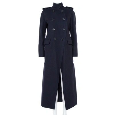 Pre-owned Valentino Navy Blue Wool Double Breasted Long Trench Coat L