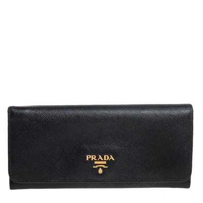 Pre-owned Prada Black Saffiano Leather Flap Continental Wallet