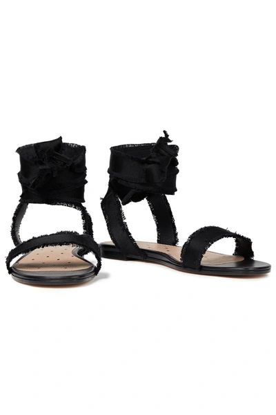 Redv Lace-up Frayed Cotton-blend Satin Sandals In Black