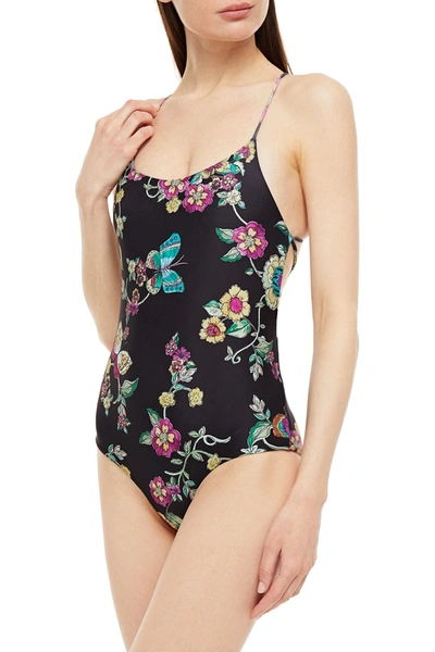 Shop Red Valentino Printed Swimsuit In Black