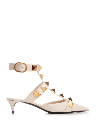 Shop Valentino Garavani Roman Stud Pointed Toe Pumps In White