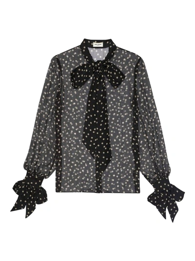 Shop Saint Laurent Polka Dot Silk Shirt In Black