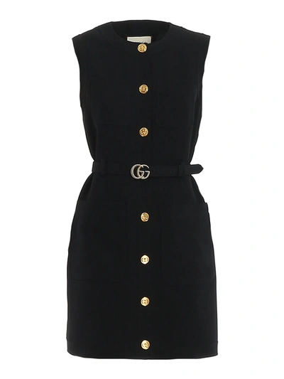 Shop Gucci Silk And Wool Cady Long Vest In Black