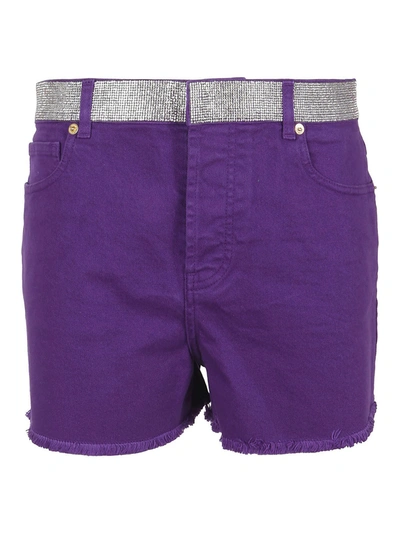 Shop Alexandre Vauthier Crystal Belt Denim Shorts In Purple