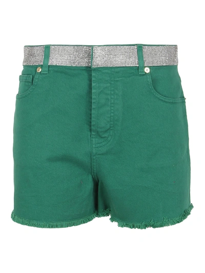 Shop Alexandre Vauthier Crystal Belt Denim Shorts In Green