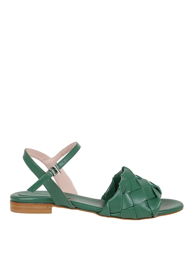 Shop Anna F Woven Leather Flat Sandals In Green