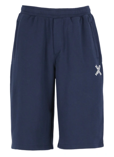Shop Kenzo Little X Logo Print Oversized Shorts In Navy