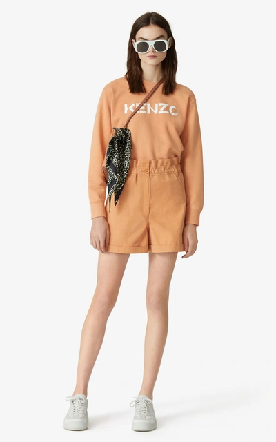 Shop Kenzo High-waisted Elasticated Shorts In Cognac