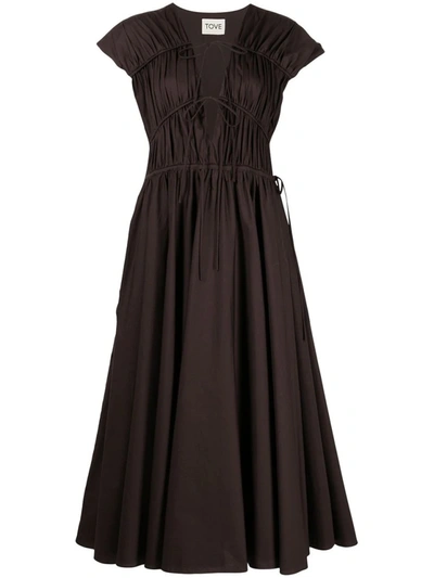 Shop Tove Ceres Flared Midi Dress In Brown