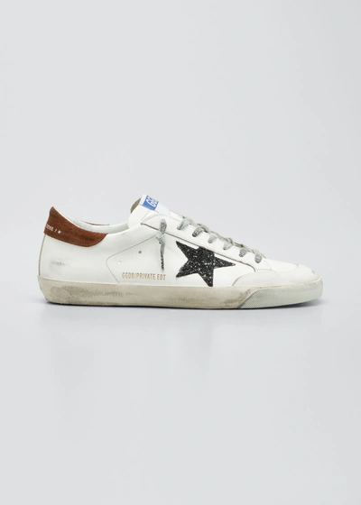 Shop Golden Goose Men's Super Star Leather/glitter Low-top Sneakers In White/black/brown