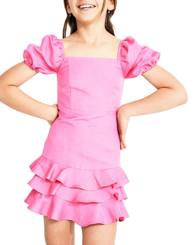 Bardot Junior Kids' Girl's Simona Tiered Ruffle Puff-sleeve Dress In Pink  Pop | ModeSens