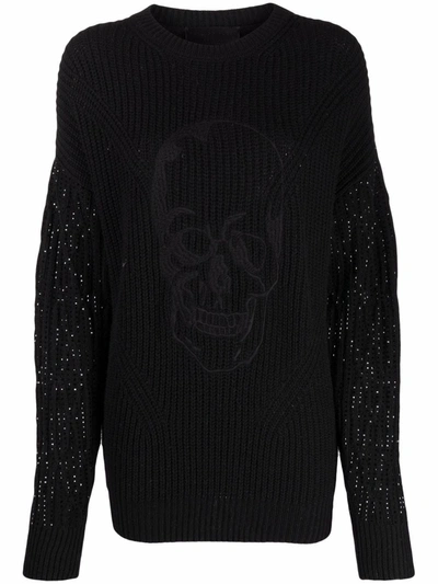 Shop Philipp Plein Crystal-embellished Knitted Jumper In Black