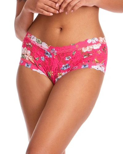 Shop Hanky Panky Beverly Floral-print Lace Boyshorts In Pink Multi