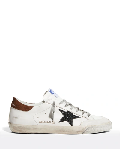 Shop Golden Goose Men's Super Star Leather/glitter Low-top Sneakers In White/black/brown