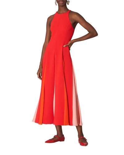 Shop Carolina Herrera Colorblock Godet Dress In Lacquer Red Multi