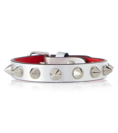 Shop Christian Louboutin Loubilink Metallic Leather Bracelet In Silver