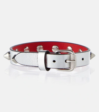 Shop Christian Louboutin Loubilink Metallic Leather Bracelet In Silver