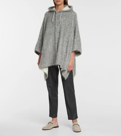 Shop Brunello Cucinelli Hooded Wool-blend Poncho In Grey