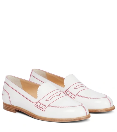 Shop Christian Louboutin Mocalaureat Leather Loafers In White