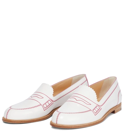 Shop Christian Louboutin Mocalaureat Leather Loafers In White