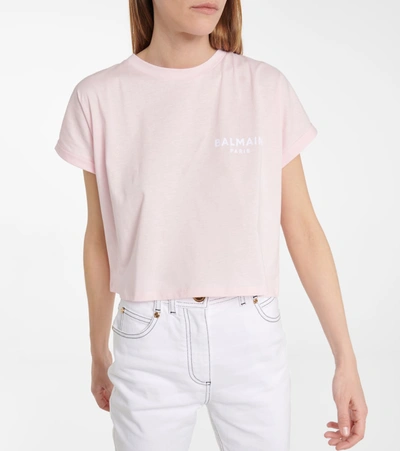 Shop Balmain Logo Cotton Jersey T-shirt In Pink
