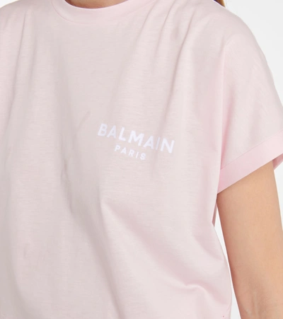 Shop Balmain Logo Cotton Jersey T-shirt In Pink