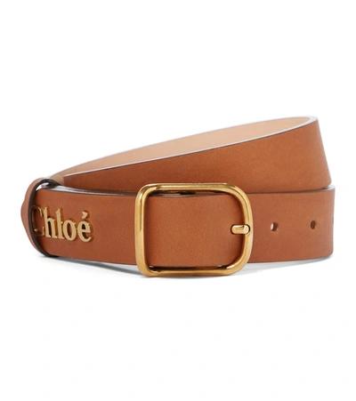 Shop Chloé Logo Leather Belt In Brown