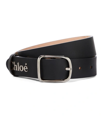 Shop Chloé Logo Leather Belt In Black