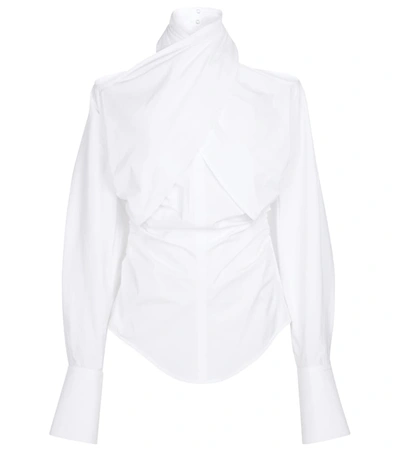Shop Mugler High-neck Stretch-cotton Shirt In White