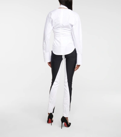 Shop Mugler High-neck Stretch-cotton Shirt In White