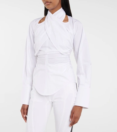 Shop Mugler High-neck Stretch-cotton Shirt In White