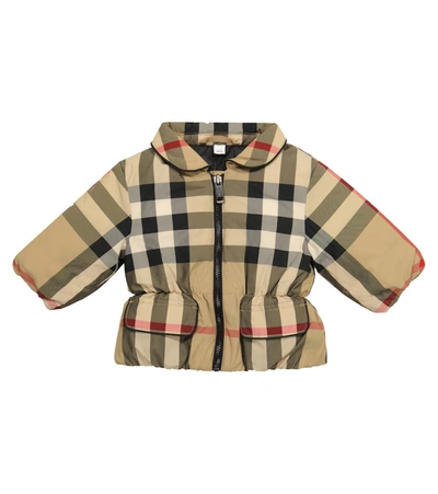 Shop Burberry Checked Jacket In Beige