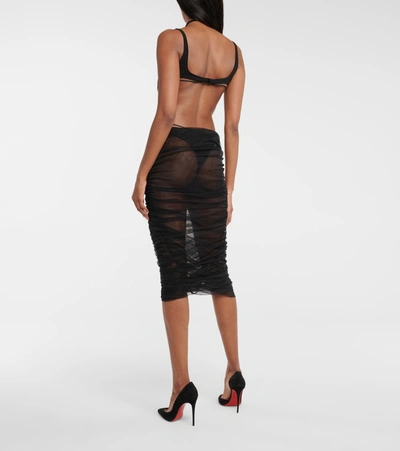 Mugler Cutout Tulle Midi Dress In Black