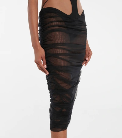 Mugler Cutout Tulle Midi Dress In Black