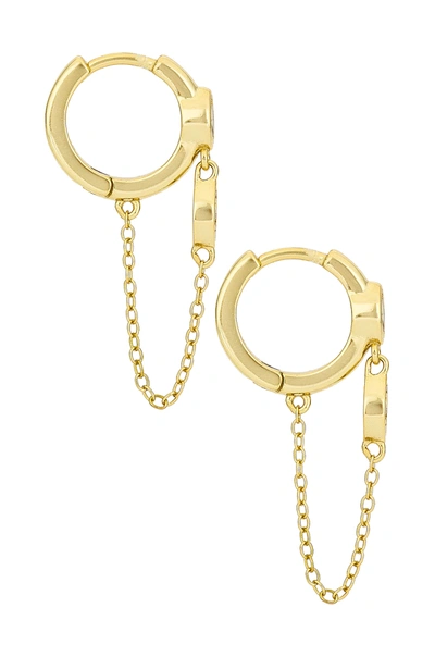 Shop Adinas Jewels Bezel Evil Eye Chain Huggies In Gold