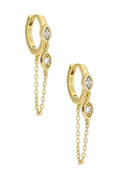Shop Adinas Jewels Bezel Evil Eye Chain Huggies In Gold