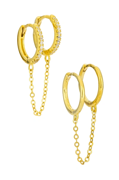 Shop Adinas Jewels Double Huggie Set In Gold