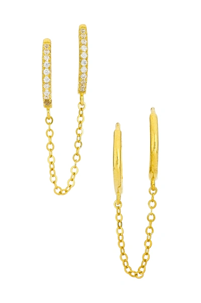 Shop Adinas Jewels Double Huggie Set In Gold