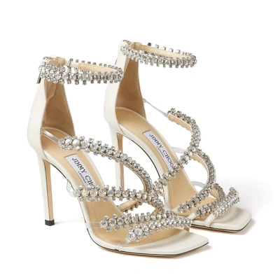 Jimmy Choo Josefine Crystal Strappy Cocktail Stiletto Sandals In Latte/crystal