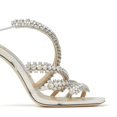 Jimmy Choo Josefine Crystal Strappy Cocktail Stiletto Sandals In Latte/crystal