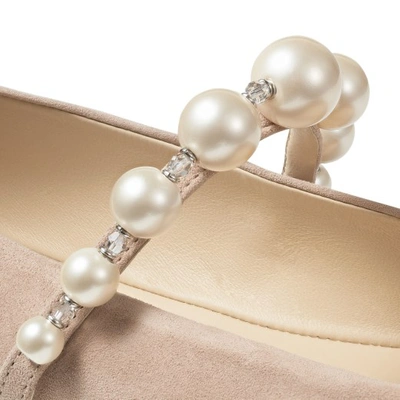 Jimmy Choo Suede Leather Ballerina Flats With Pearl In Ballet Pink/white