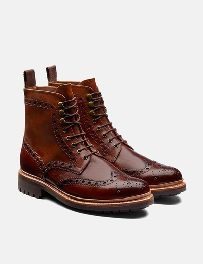 Shop Grenson Fred Brogue Boot (hand Painted) In Tan