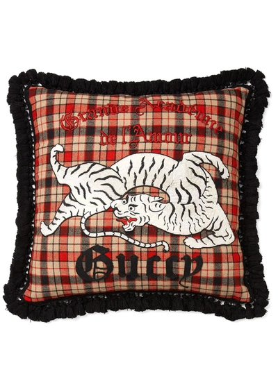 Shop Gucci Iccug Tiger Patch Cushion In Brown