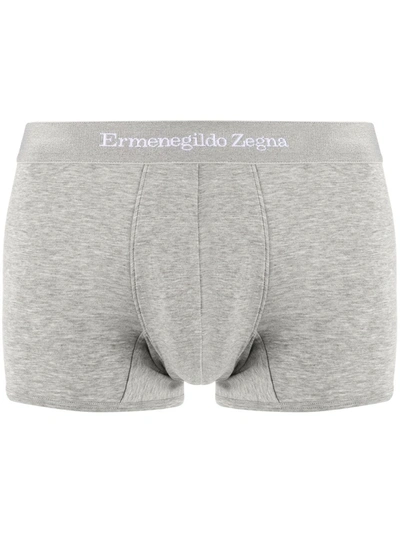 Shop Ermenegildo Zegna Logo-waist Cotton Boxer Shorts In Grau
