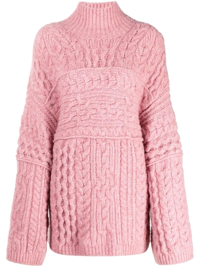 Shop Nanushka Raw Cable-knit Oversize Jumper In Rosa