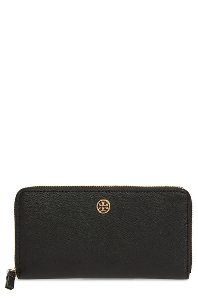 Shop Tory Burch Robinson Zip Leather Continental Wallet In Black