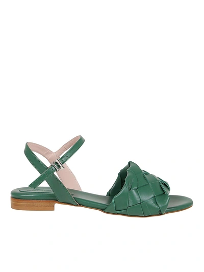 Shop Anna F Woven Leather Flat Sandals In Green