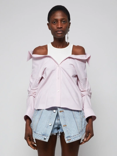 Shop Alexander Wang T Off-shoulder Button-down Shirt W/ Inner Tank & Emb